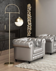 Waterloo White & Bronze Arc Floor Lamp | Mid-Century Modern