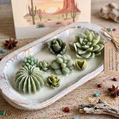 Arizona Dream Cactus Garden Candle — Sculptural Soy Wax in Carved Wood Bowl