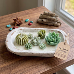 Arizona Dream Cactus Garden Candle — Sculptural Soy Wax in Carved Wood Bowl