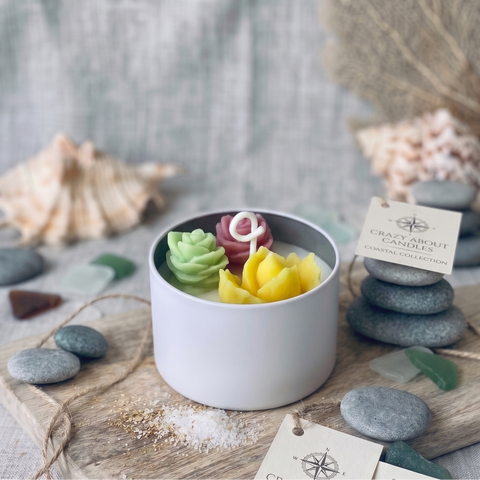 Tricolor Rosette Cactus Candle