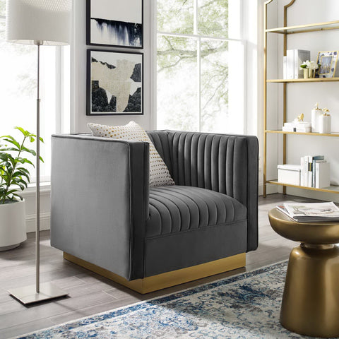 Sanguine Vertical Channel Tufted Accent Performance Velvet Armchair by Modway - Gray