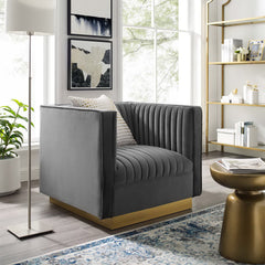 Sanguine Vertical Channel Tufted Accent Performance Velvet Armchair by Modway - Gray