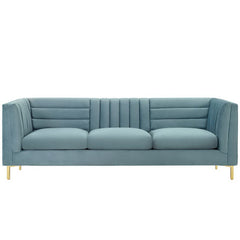 Ingenuity Channel Tufted Performance Velvet Sofa by Modway - Light Blue