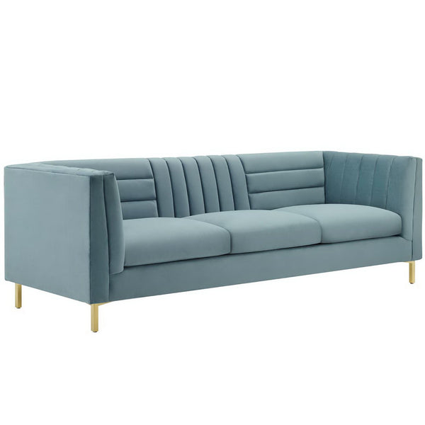 Ingenuity Channel Tufted Performance Velvet Sofa by Modway - Light Blue