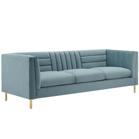 Ingenuity Channel Tufted Performance Velvet Sofa by Modway - Light Blue
