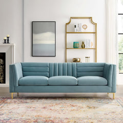 Ingenuity Channel Tufted Performance Velvet Sofa by Modway - Light Blue