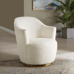 Nora Boucle Upholstered Swivel Chair by Modway - White