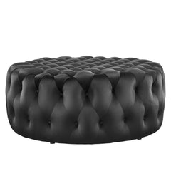 Amour Tufted Button Large Round Performance Velvet Ottoman by Modway - Black