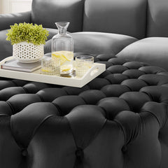 Amour Tufted Button Large Round Performance Velvet Ottoman by Modway - Black