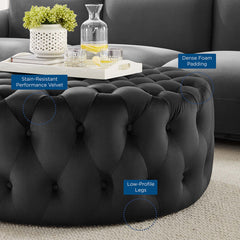 Amour Tufted Button Large Round Performance Velvet Ottoman by Modway - Black