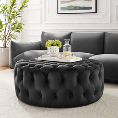 Amour Tufted Button Large Round Performance Velvet Ottoman by Modway - Black