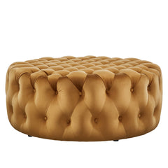 Amour Tufted Button Large Round Performance Velvet Ottoman by Modway - Cognac