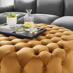 Amour Tufted Button Large Round Performance Velvet Ottoman by Modway - Cognac