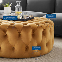 Amour Tufted Button Large Round Performance Velvet Ottoman by Modway - Cognac