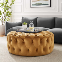 Amour Tufted Button Large Round Performance Velvet Ottoman by Modway - Cognac