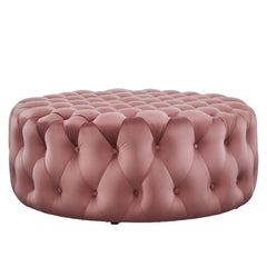 Amour Tufted Button Large Round Performance Velvet Ottoman by Modway - Dusty Rose