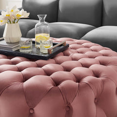 Amour Tufted Button Large Round Performance Velvet Ottoman by Modway - Dusty Rose