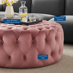Amour Tufted Button Large Round Performance Velvet Ottoman by Modway - Dusty Rose