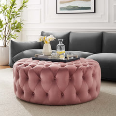 Amour Tufted Button Large Round Performance Velvet Ottoman by Modway - Dusty Rose