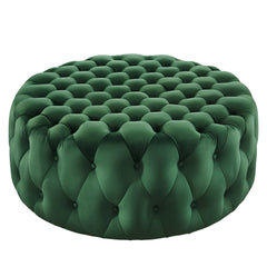 Amour Tufted Button Large Round Performance Velvet Ottoman by Modway - Emerald