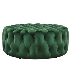 Amour Tufted Button Large Round Performance Velvet Ottoman by Modway - Emerald
