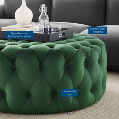 Amour Tufted Button Large Round Performance Velvet Ottoman by Modway - Emerald
