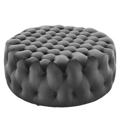 Amour Tufted Button Large Round Performance Velvet Ottoman by Modway - Gray