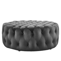 Amour Tufted Button Large Round Performance Velvet Ottoman by Modway - Gray