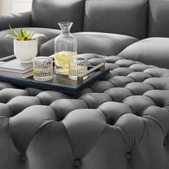 Amour Tufted Button Large Round Performance Velvet Ottoman by Modway - Gray