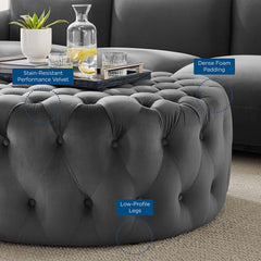 Amour Tufted Button Large Round Performance Velvet Ottoman by Modway - Gray