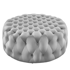 Amour Tufted Button Large Round Performance Velvet Ottoman by Modway - Light Gray