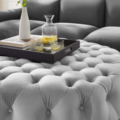 Amour Tufted Button Large Round Performance Velvet Ottoman by Modway - Light Gray