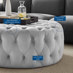 Amour Tufted Button Large Round Performance Velvet Ottoman by Modway - Light Gray