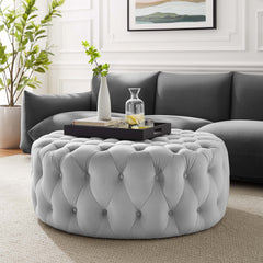 Amour Tufted Button Large Round Performance Velvet Ottoman by Modway - Light Gray