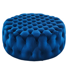 Amour Tufted Button Large Round Performance Velvet Ottoman by Modway - Navy