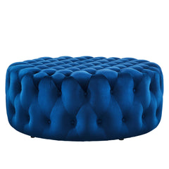Amour Tufted Button Large Round Performance Velvet Ottoman by Modway - Navy