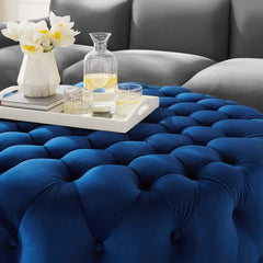 Amour Tufted Button Large Round Performance Velvet Ottoman by Modway - Navy