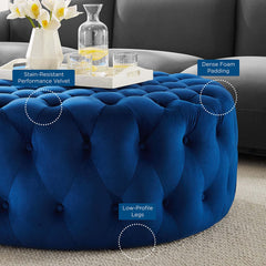 Amour Tufted Button Large Round Performance Velvet Ottoman by Modway - Navy