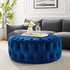 Amour Tufted Button Large Round Performance Velvet Ottoman by Modway - Navy