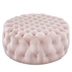 Amour Tufted Button Large Round Performance Velvet Ottoman by Modway - Pink