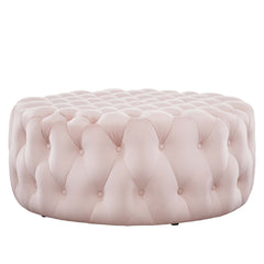 Amour Tufted Button Large Round Performance Velvet Ottoman by Modway - Pink