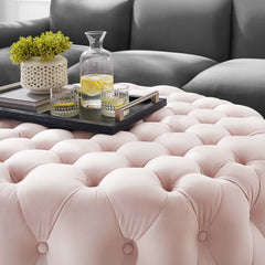 Amour Tufted Button Large Round Performance Velvet Ottoman by Modway - Pink
