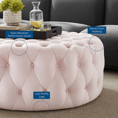 Amour Tufted Button Large Round Performance Velvet Ottoman by Modway - Pink