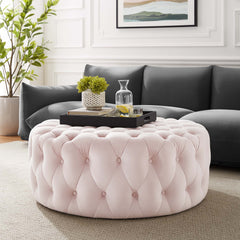Amour Tufted Button Large Round Performance Velvet Ottoman by Modway - Pink
