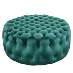 Amour Tufted Button Large Round Performance Velvet Ottoman by Modway - Teal