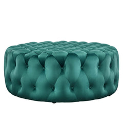Amour Tufted Button Large Round Performance Velvet Ottoman by Modway - Teal