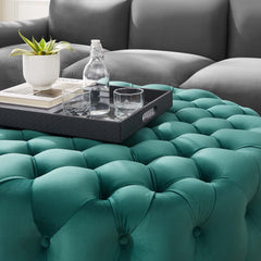 Amour Tufted Button Large Round Performance Velvet Ottoman by Modway - Teal