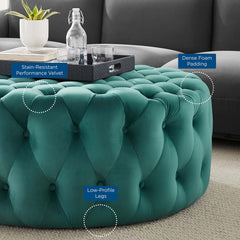 Amour Tufted Button Large Round Performance Velvet Ottoman by Modway - Teal
