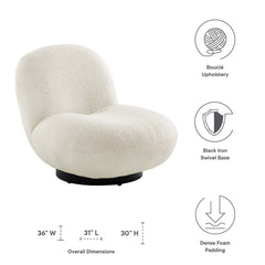 Kindred Boucle Upholstered Upholstered Fabric Swivel Chair by Modway - Black Ivory