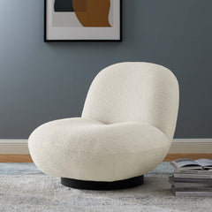 Kindred Boucle Upholstered Upholstered Fabric Swivel Chair by Modway - Black Ivory